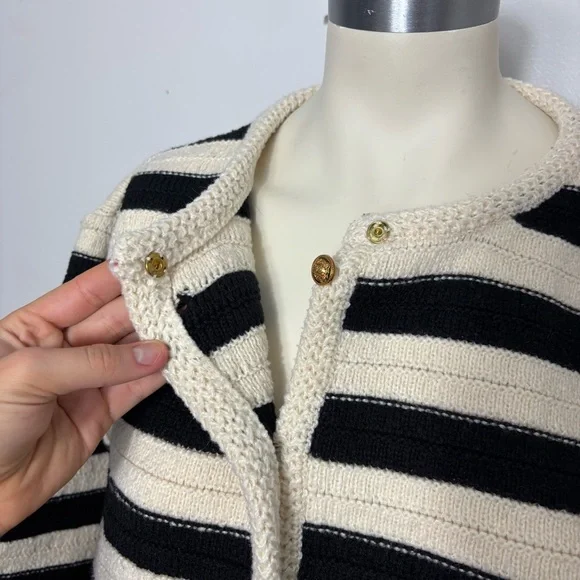 Striped Black and cream gold button up Cardigan - Picture 4 of 5
